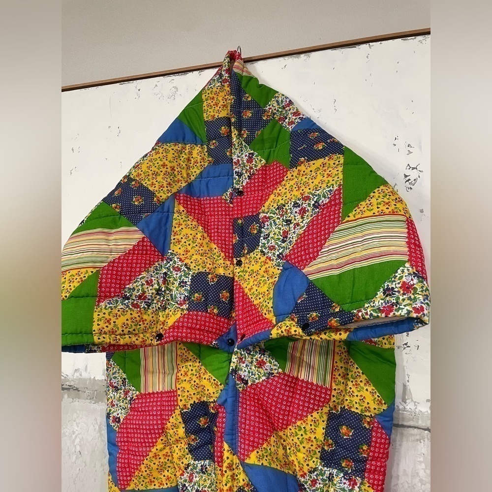 Vintage Handmade Patchwork Quilt Hooded Zip Robe … - image 2